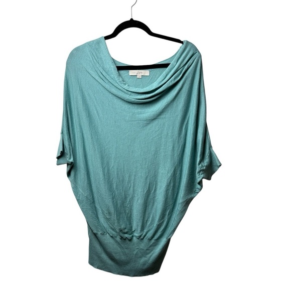 Loft Women's Blue Waffle Knit Cowl Neck Dolman Sleeve Pullover Sweater SZ L - Picture 7 of 8